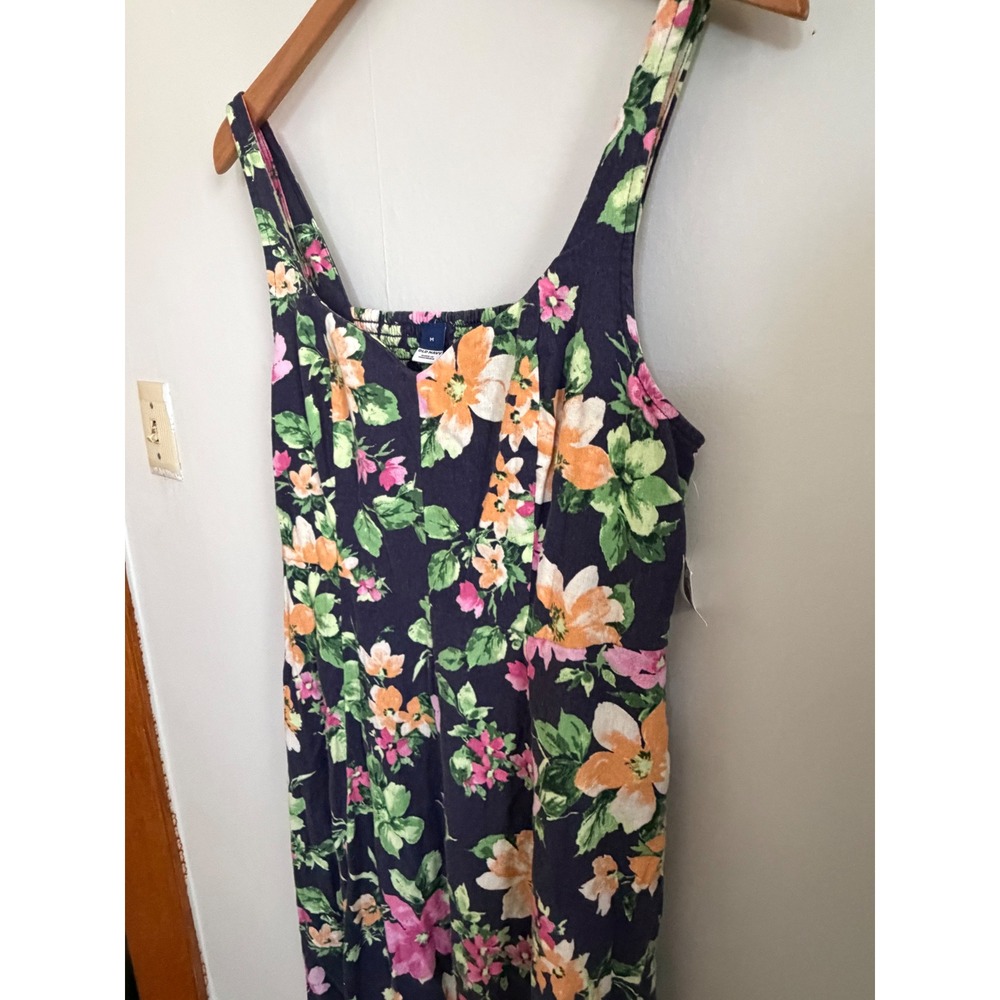 Long floral linen blend Lagenlook maxi boho dress. beachy coastal flowy medium - Picture 4 of 10